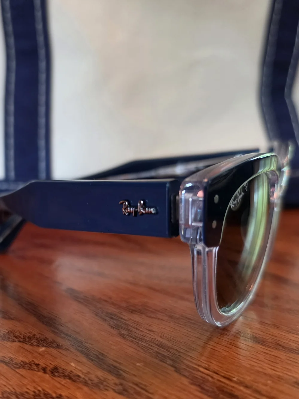 Ray-Ban Clear Frame Sunglasses with Navy Temples